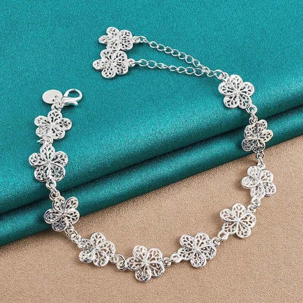 925 Silver Floral Bracelet - Picture 1 of 3